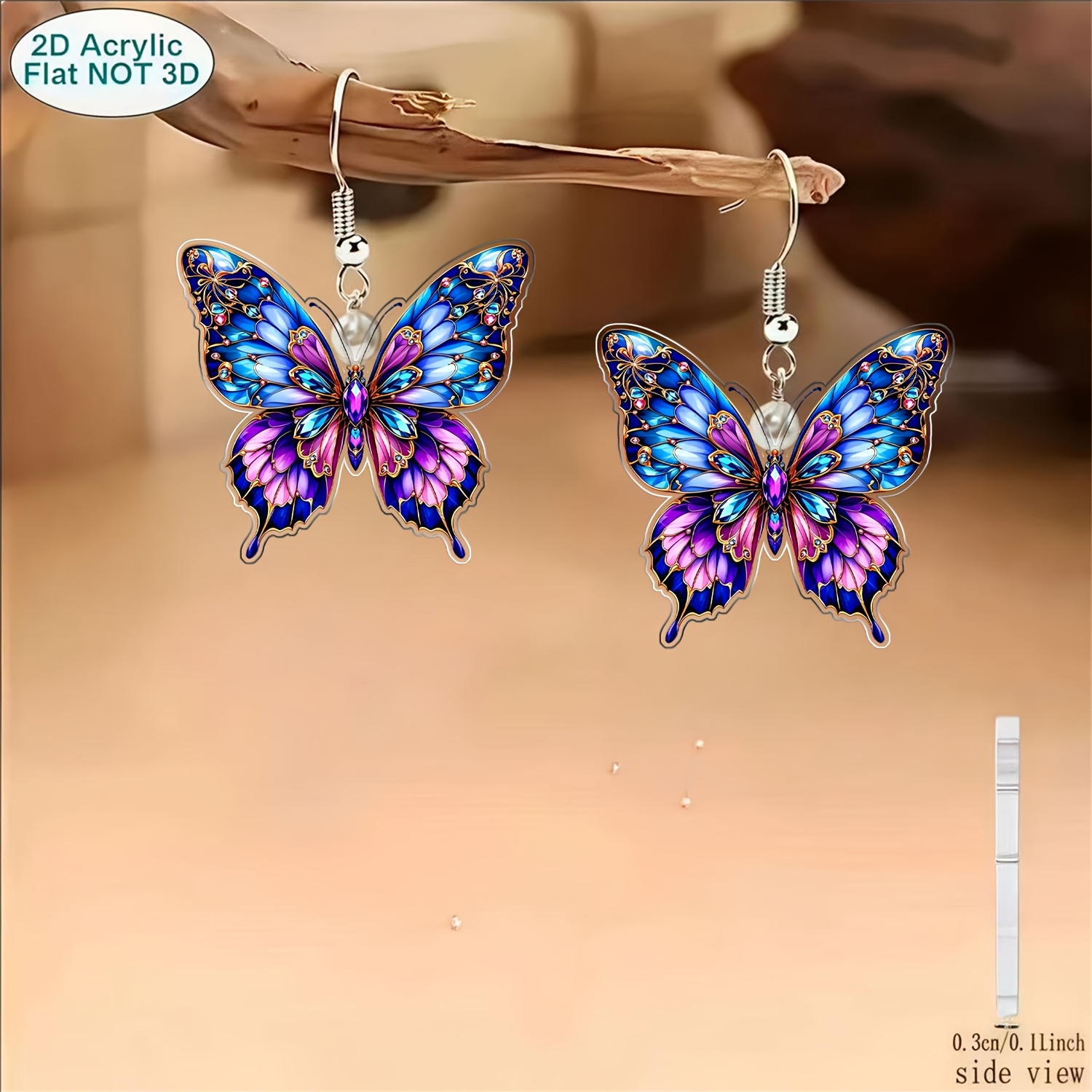 Purple Butterfly Pattern Acrylic Earrings — Party Accessories